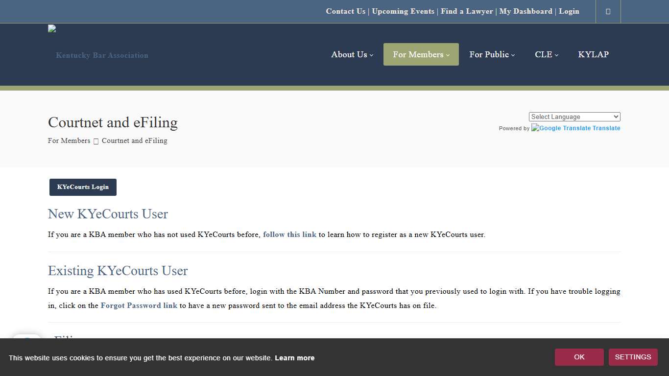 Kentucky Bar Association > For Members > Courtnet and eFiling