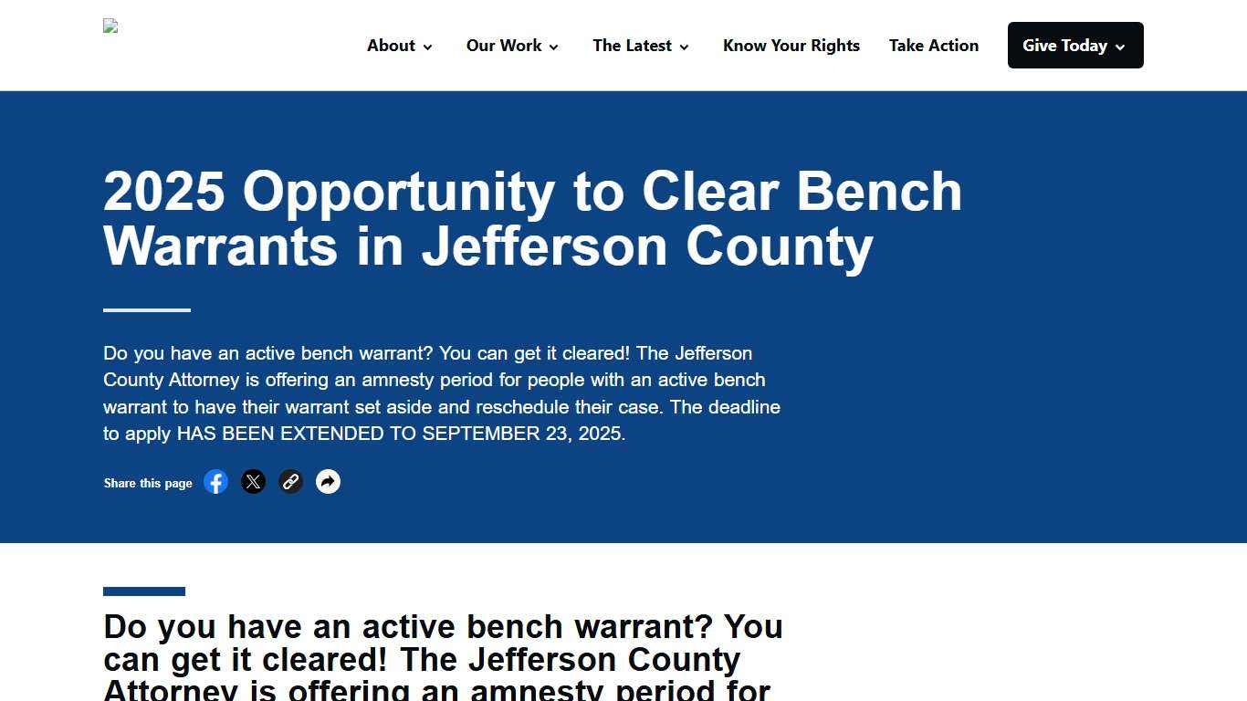 2025 Opportunity to Clear Bench Warrants in Jefferson County - ACLU Kentucky